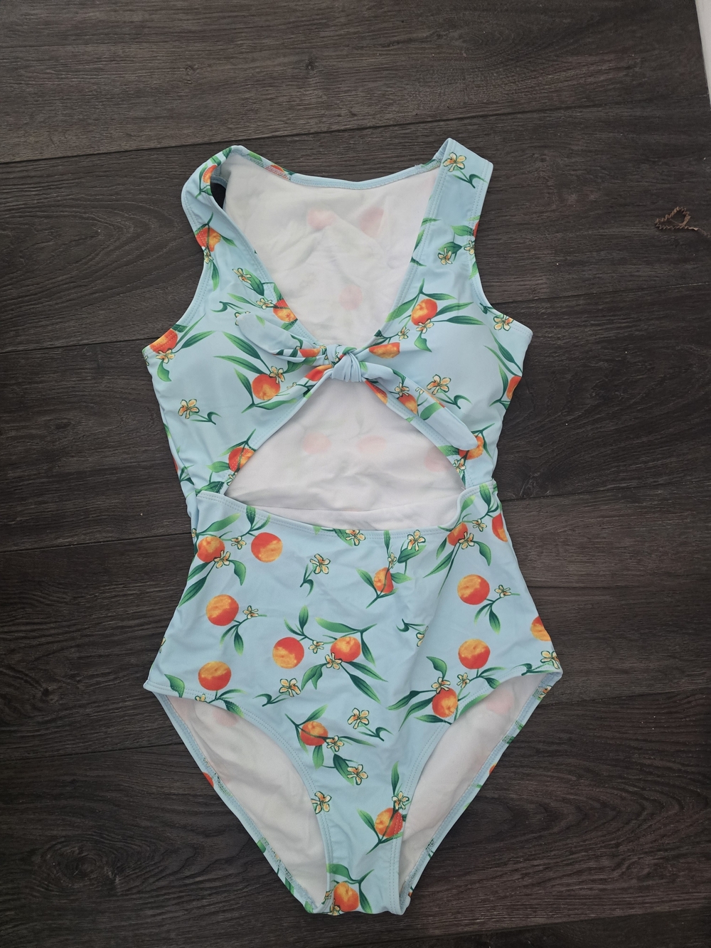 Light Blue Peach Print Cutout One-Piece Swimsuit